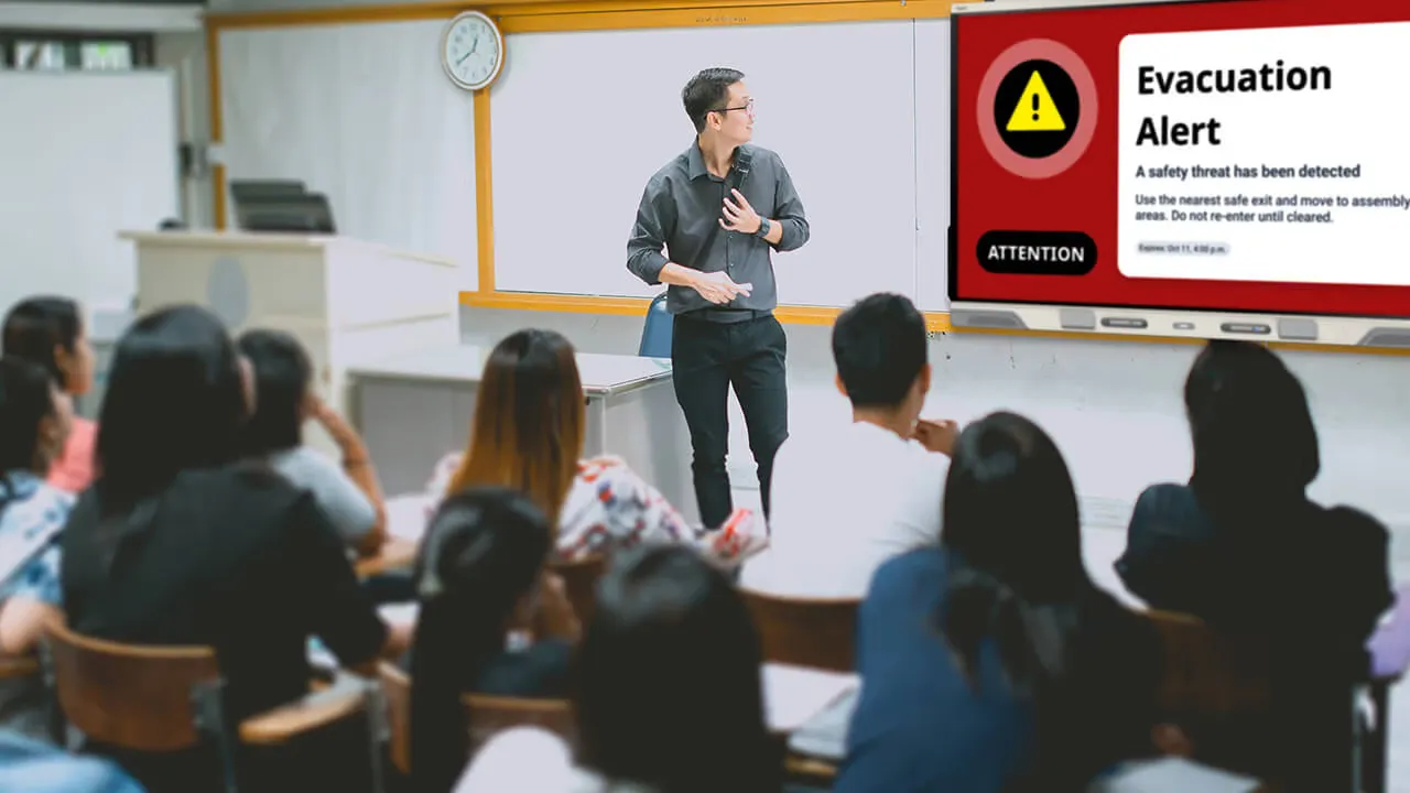 Classroom setting with SMART Control alert on SMART board