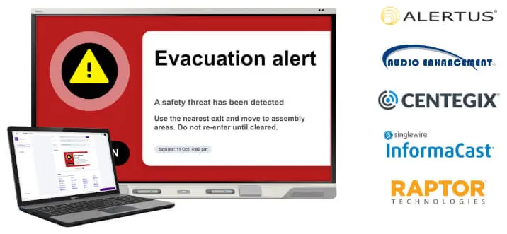 SMART Control alerts on smartboard with partner logos